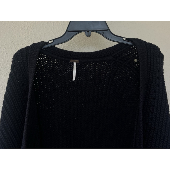 Free People Black Open Knit Cardigan Small Boho Oversized Chunky Layer Thick - Picture 2 of 6